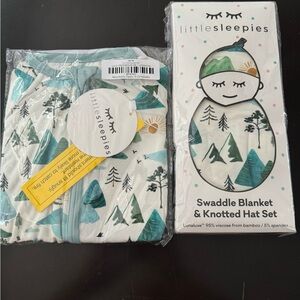 NWT Little Sleepies Mountains Swaddle and Hat Set with matching Zippy 6-12m